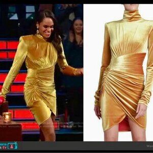 Alexandre Vauthier Gold Velvet Ruched Turtleneck Dress with Tulip Hem